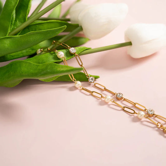 Stone Accent Paperclip Necklace